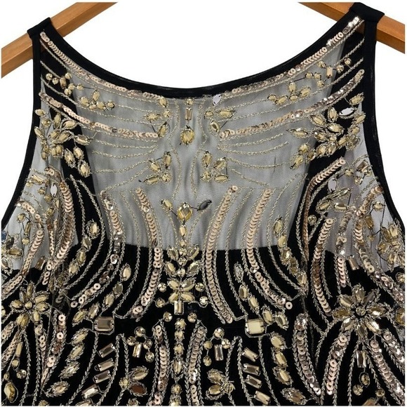 Papillon Black Dress Gold Sequin Embellished Sz‎ M Party Cocktail Sleeveless - Picture 5 of 11